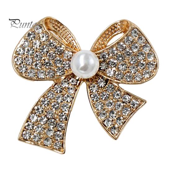 Lapel Pin Brooch Pin, 3D Bow Design with Imitation Pearl, Anti-oxidation Strong Buckle Badge for Coats Shirts Bags Accessories