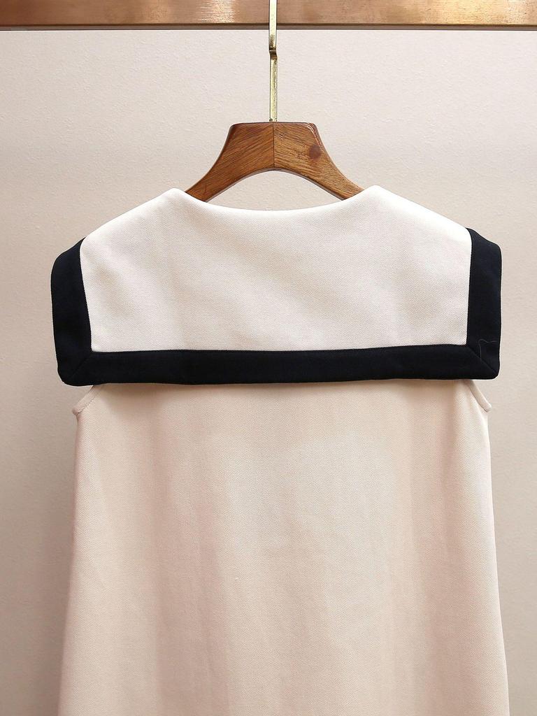 Women's Spring/Summer Color Block Sailor Collar Vest Dress