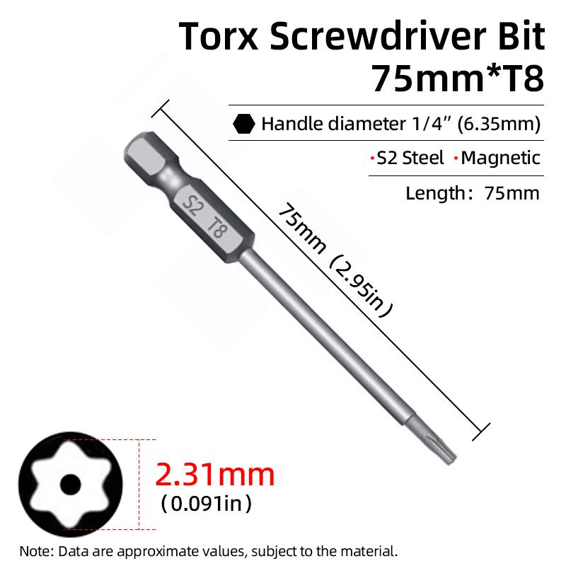 Μύτες Μαγνητικού Κατσαβιδιού Torx 75mm Ασφαλείας Αντιπαραβίασης Μύτη T6-T40 Κοίλη Κεφαλή Δαμασκηνιάς S2 1/4'' Εξάγωνο Χειρός Ηλεκτρικά Εργαλεία