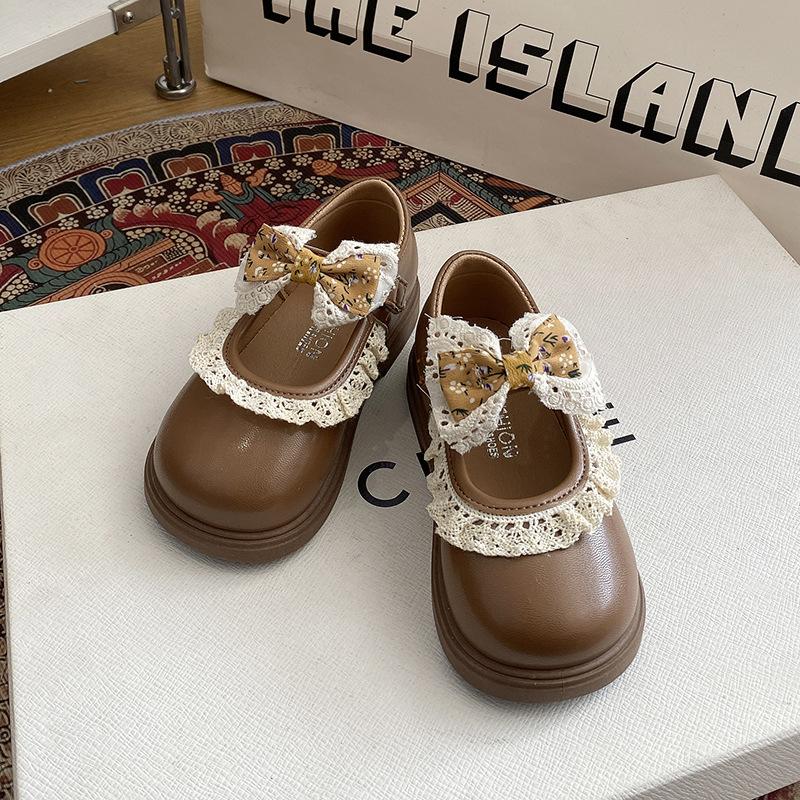 Kids White Lace Bow Decor Mary Jane Shoes