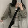 Vintage workwear drawstring short baseball jacket coat for women with a high-end, niche outerwear design