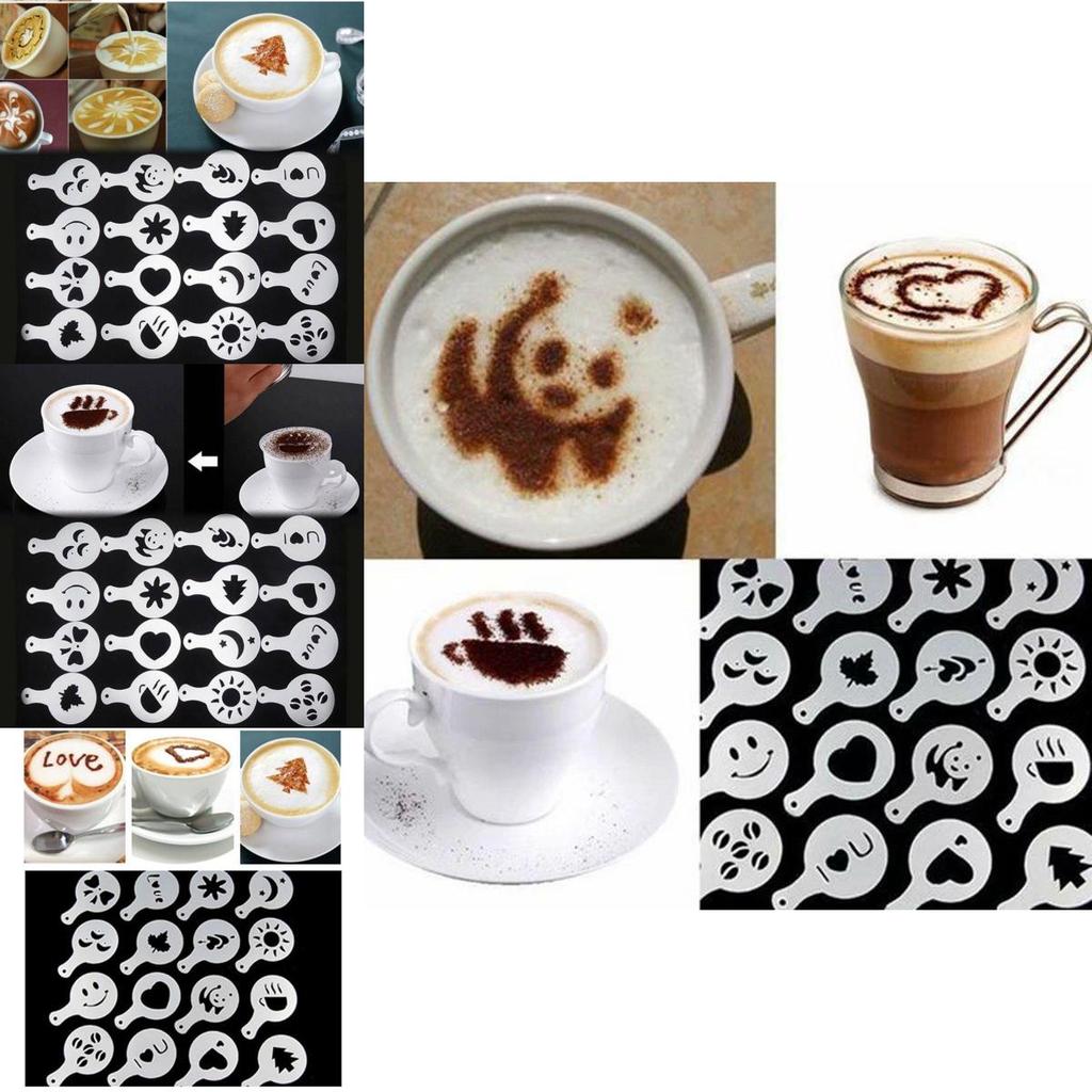 Durable Plastic Coffee Stencil Set 16 Pieces Modern Simple Design For Latte Art