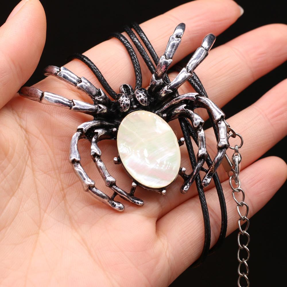 Natural Shell Alloy Necklace Spider-Shaped Brooch Pendant Charms For Elegant Women Love Romantic Gift