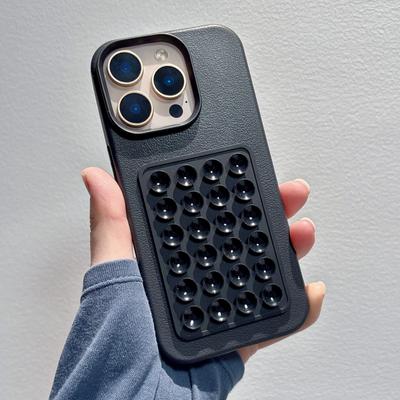 Luxury Silicone Litchi Texture Case For iPhone 17 16 15 14 13 12 11 Pro Max XR X XS Plus 3D Suction Cup Airbag Shockproof Cover