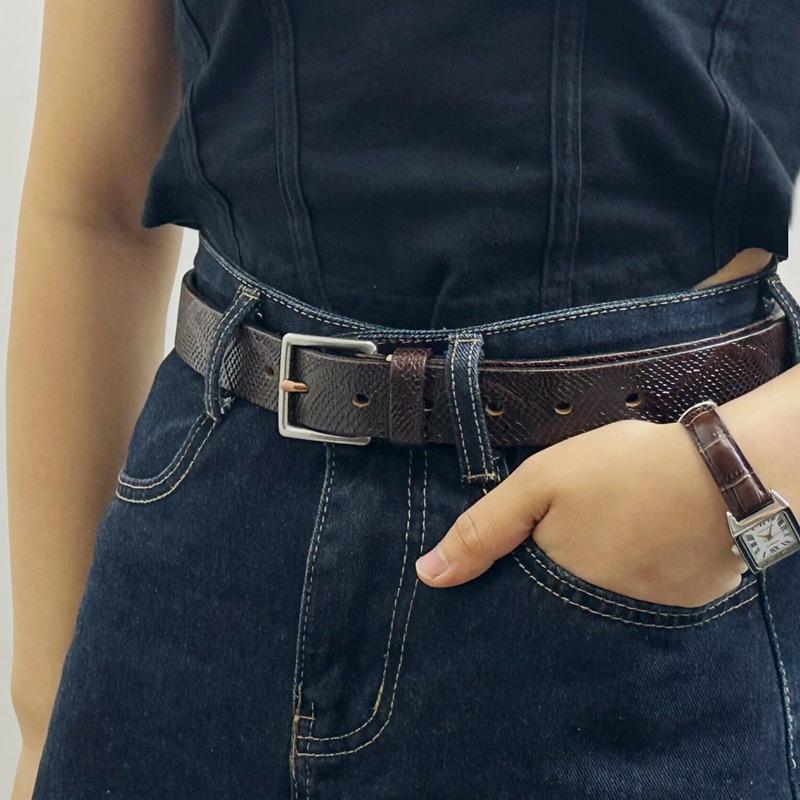 Trend Retro Fashion Snake Pattern Belt Women'S Leather Pin Buckle First Layer Cowhide Steel Buckle Jeans Belt
