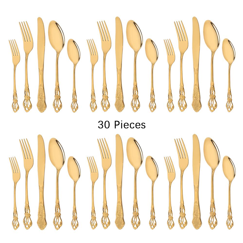 30Pcs Silver Royal Dinnerware Set Knife Dessert Fork Spoon Flatware Stainless Steel Cutlery Kitchen Silverware Tableware Set