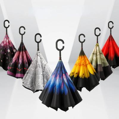 Uniwersalny Parasol Rączka w Kształcie Litery C Wiatroodporny Dwupowłokowy Długi Odwrócony Składany Parasol Samochodowy Odwracany Parasol