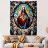"Jesus Sacred Heart Stained Glass Design" Patterned Tapestry Home Decor, Suitable for Bedroom and Living Room, Gift