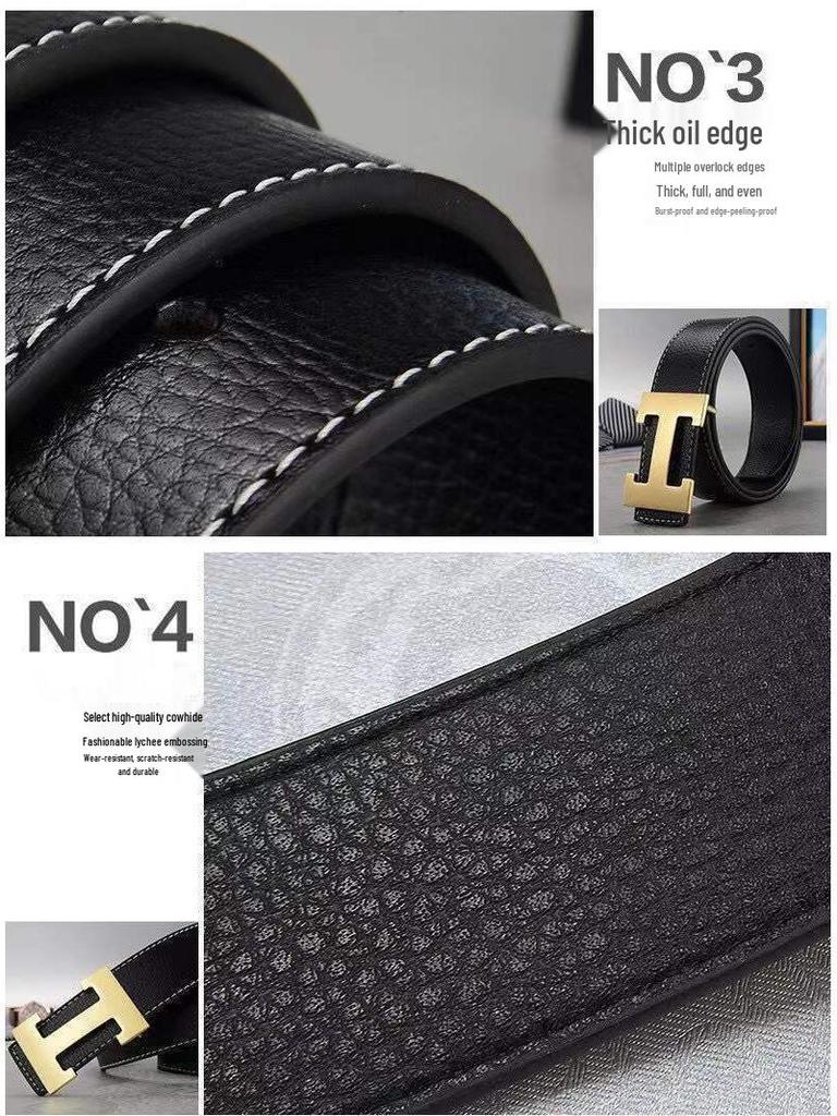 Pánský módní kožený pásek z hovězí kůže s H přezkou 2022 - Stylový a trendy pásek přes pas pro mladé lidi