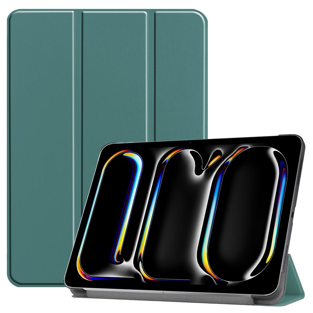 For iPad Pro 11 (2024) Case PC+PU Auto Wake Sleep Tablet Shell with Tri-fold Stand
