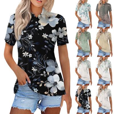 Women's Fashion Casual Lapel Short Sleeve Print Shirt Women's Button Up Tops