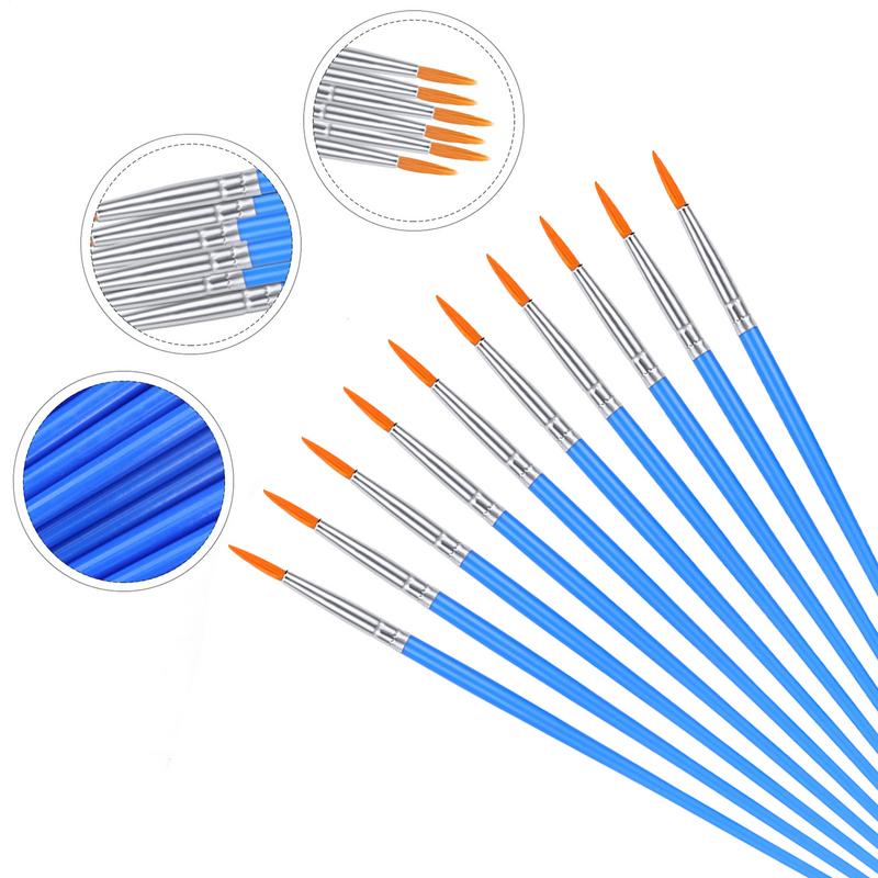 Conjunto de 10 pincéis de pintura, redondos, de nylon, para arte, com pelos lisos, caneta para pincel de pintura, óleo, acrílico, aquarela, material escolar de arte