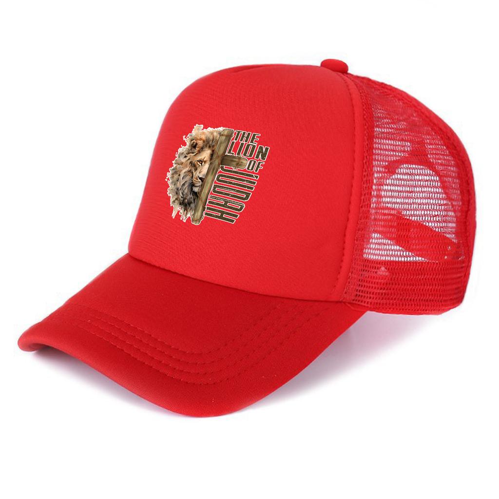 Lion of Judah Cross Printed Mesh Cap Adjustable Breathable All Season Sports Hat Unisex for Golf Outdoor Sports Dad Hat Cap