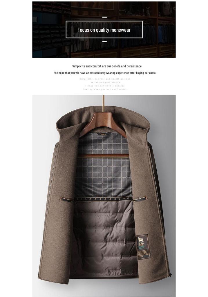 Men's 2025 Autumn/Winter Hooded Wool Coat with Detachable Down Liner - Youth Business Double-Sided Short Jacket.