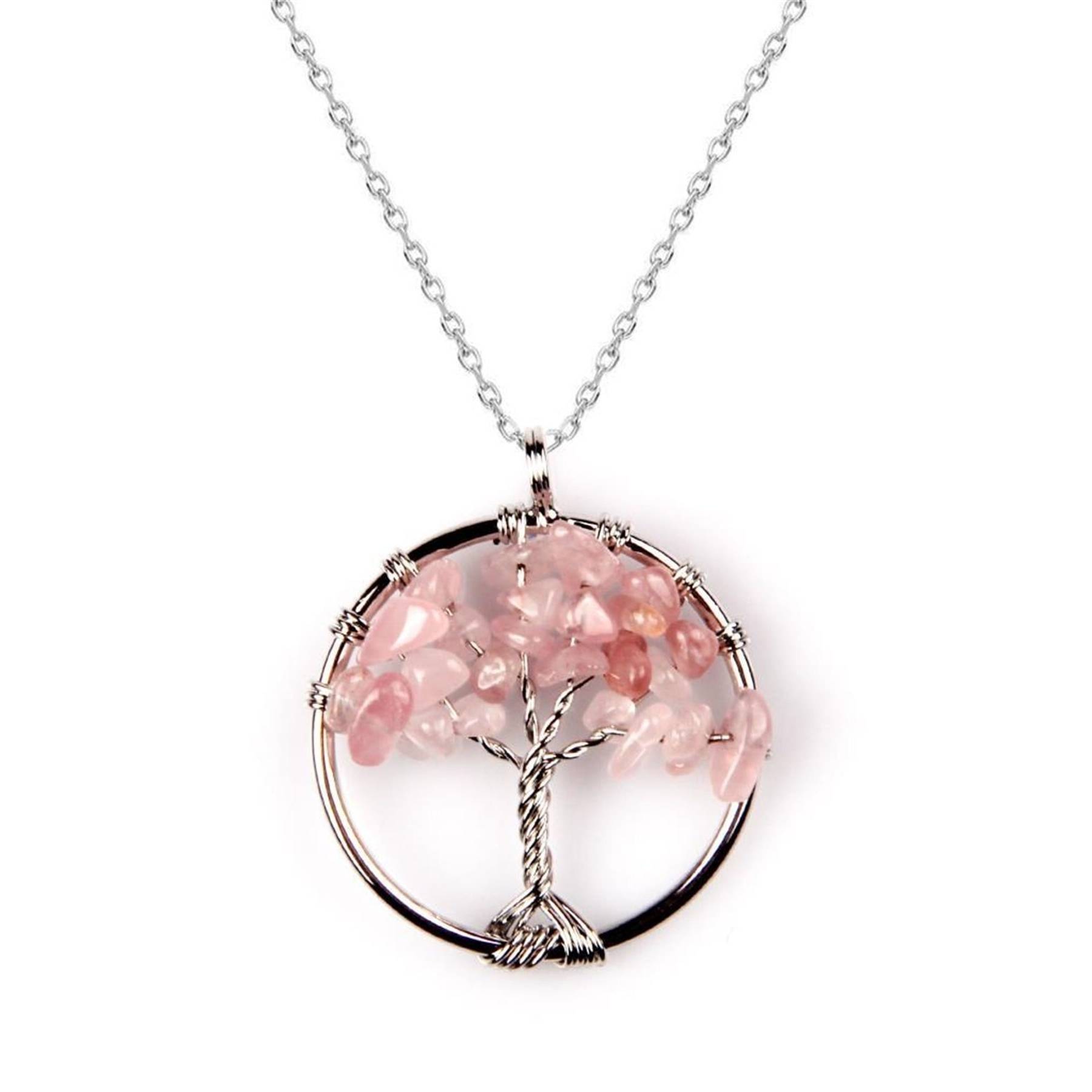 

Ожерелье из натурального камня из розового кварца Древо жизни с проволочной обмоткой