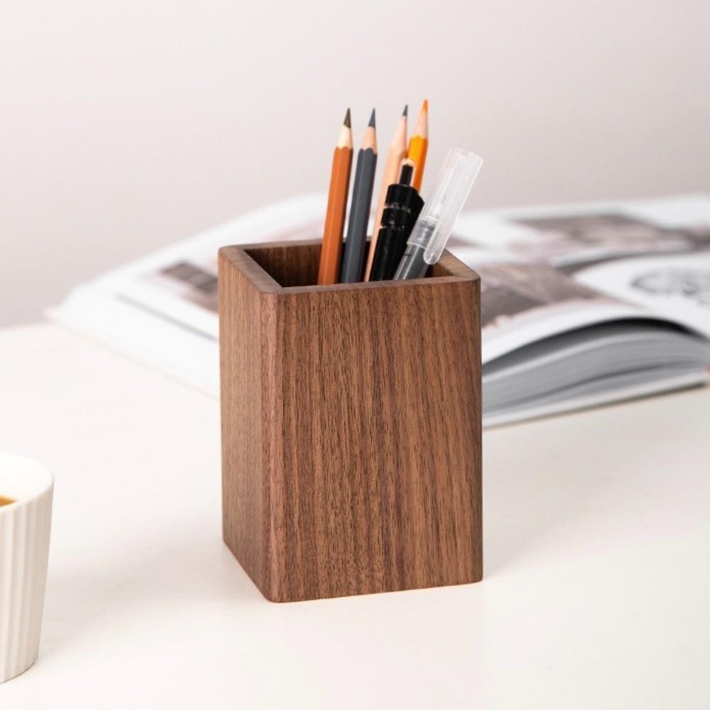 Drewniany Dębowo-Orzechowy Pojemnik na Pędzle Prosty Organizer na Pędzle do Makijażu Artykuły Biurowe/Szkolne
