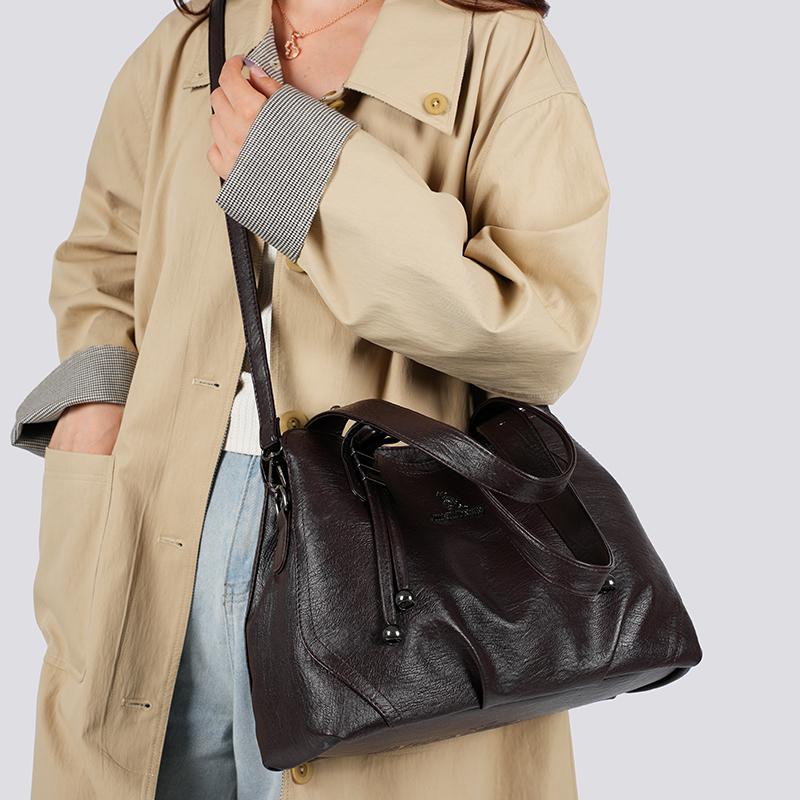 Women's Soft Leather Bag Solid Color Tote Bag Mother Bag Crossbody Bag