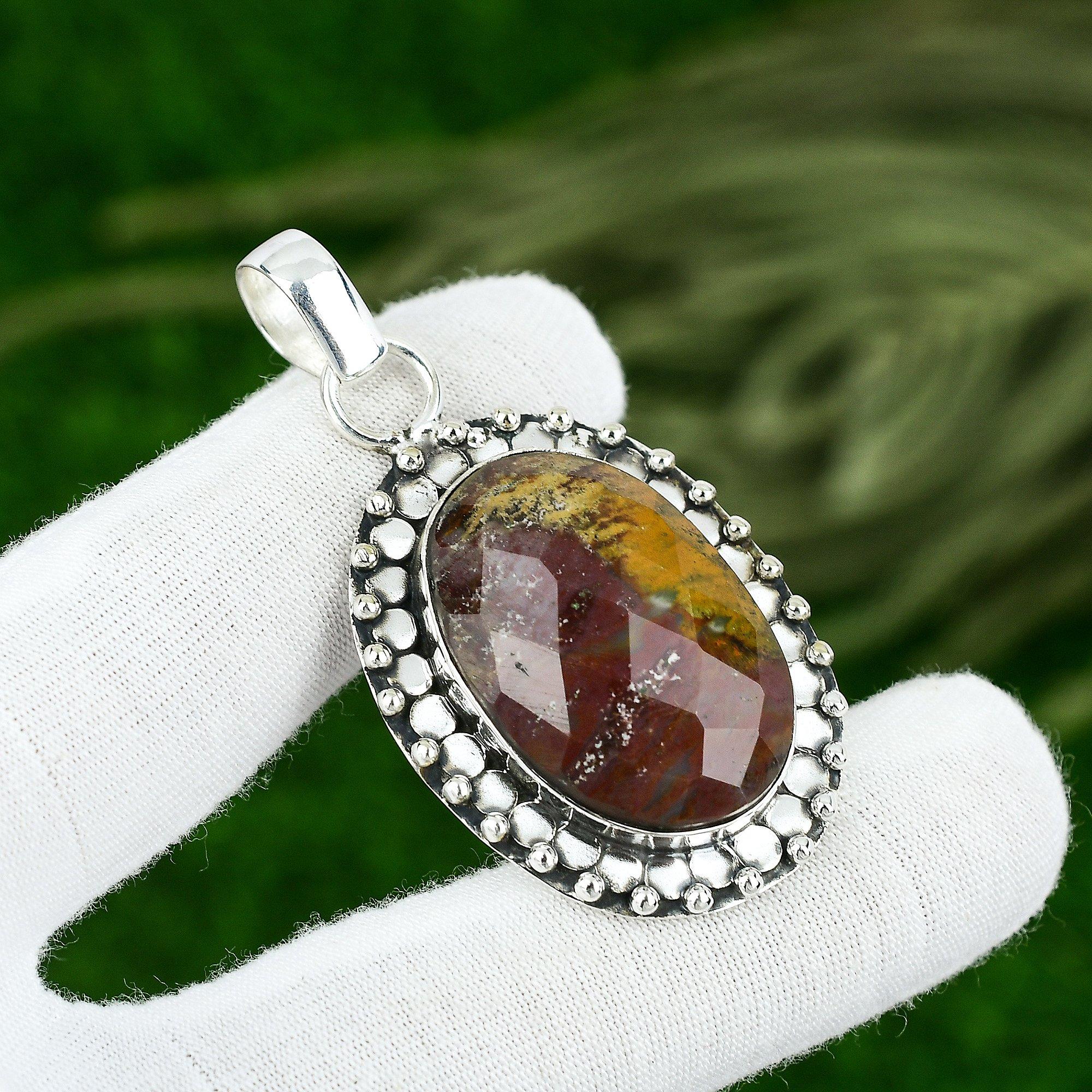 

Oval Seame Agate Stone Anniversary Bezel Wedding Mother Pendant Sterling Silver
