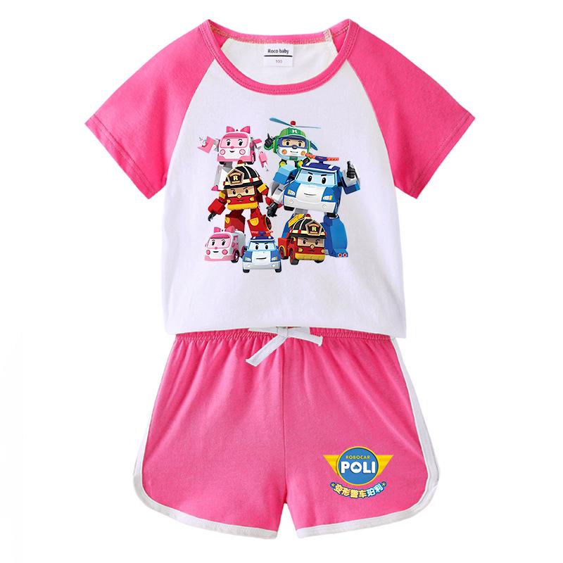 Kids' Summer Color Block Set: Short Sleeve T-shirt & Shorts for Boys and Girls