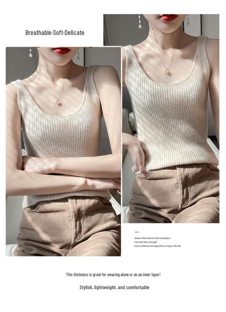 Damen Cashmere Rippstrick Camisole Herbst/Winter 2024 - Weich, Hautfreundlich, Figurbetont, Vielseitiges Basic Layer Top