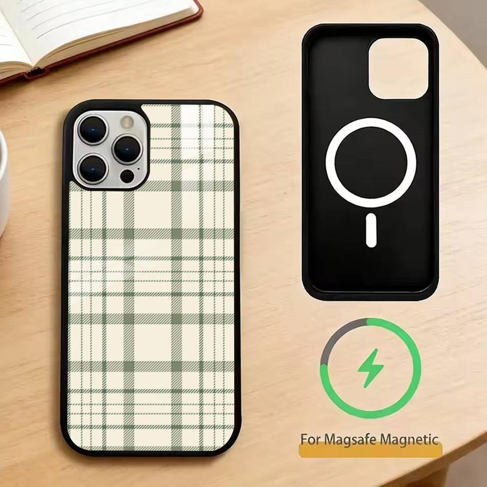 Forest Grid Style Phone Case For iPhone17,16,15,14,13,12,11 Plus,Pro Magnetic with Magsafe Wireless Charging