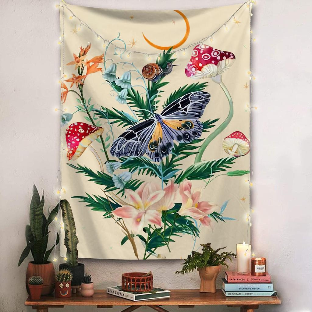 Garden tapestry moon phase tapestry flowers vines black background cloth home decoration wall carpet hanging cloth