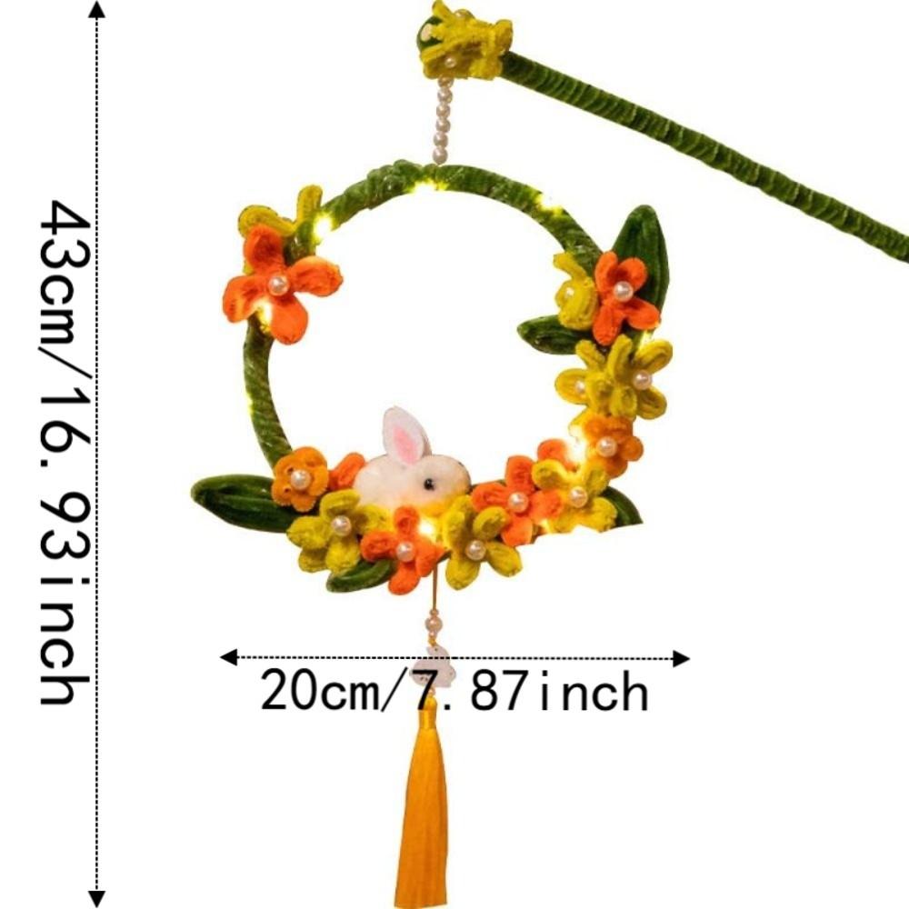Handmade Rabbit Hoop Lamp Glowing Chenille Stems Craft Bunny Wreath Lantern  Mid-Autumn Festival