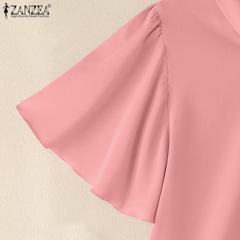 ZANZEA Women Casual V-Neck Loose Ruffles Short Sleeve Blouse