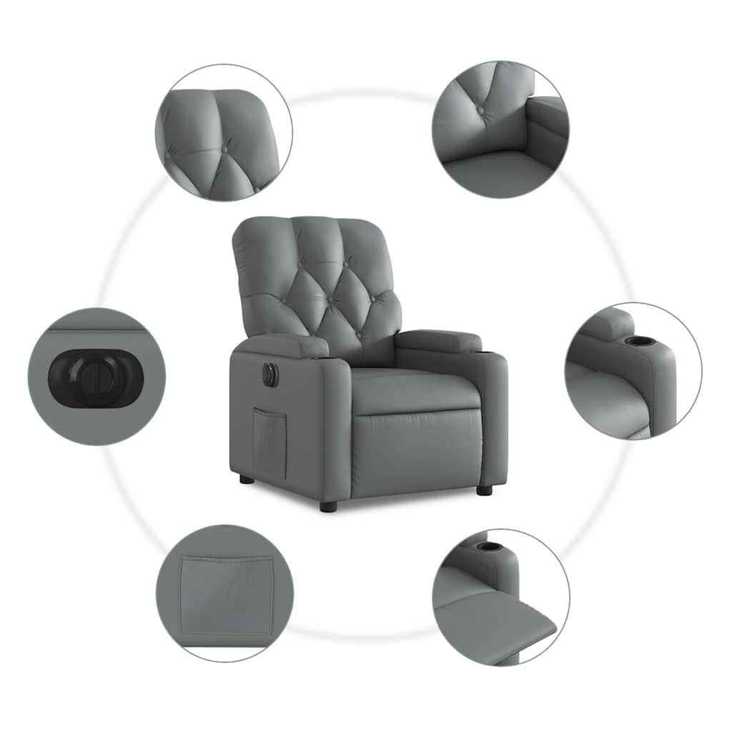 Vidaxl Electric Recliner Armchair, Grey, Upholstered with Faux Leather