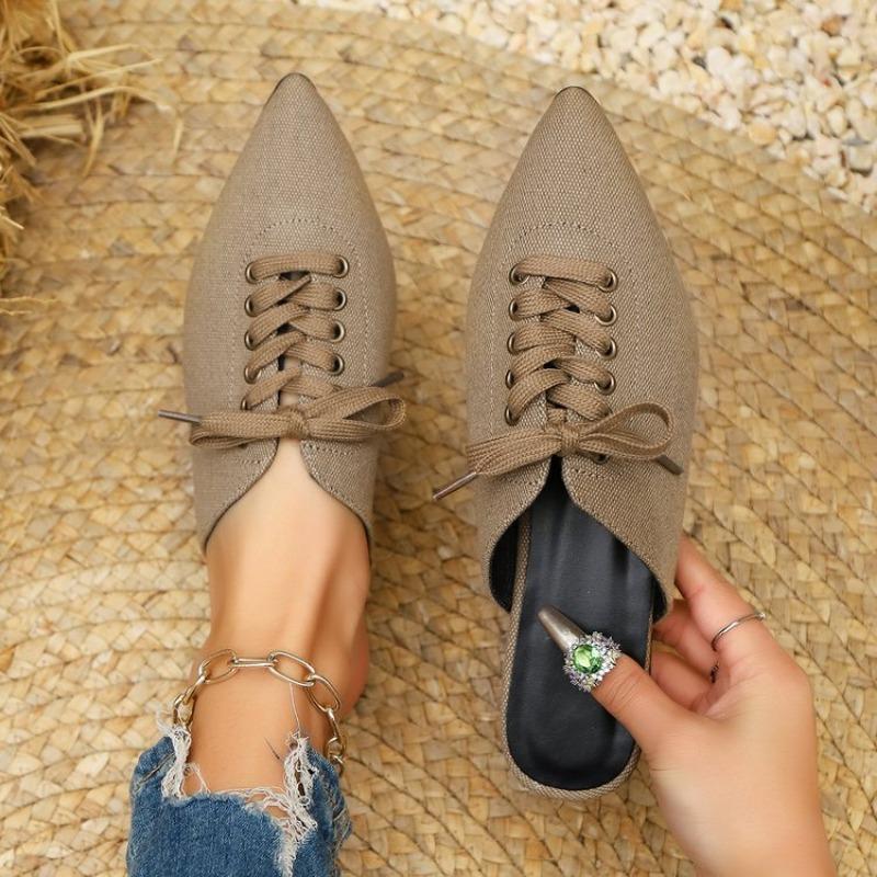 

Мода Мода крест шнуровка острый носок женские мюли шлепанцы 35 хаки