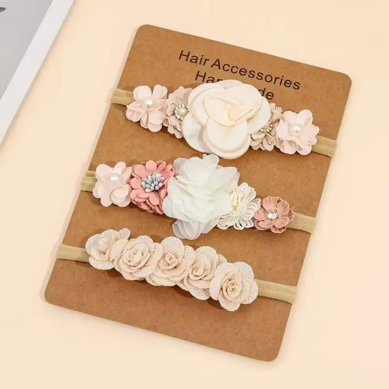 Children's Nylon Flower Headband Set - 3-Piece Baby Photography Hair Accessories