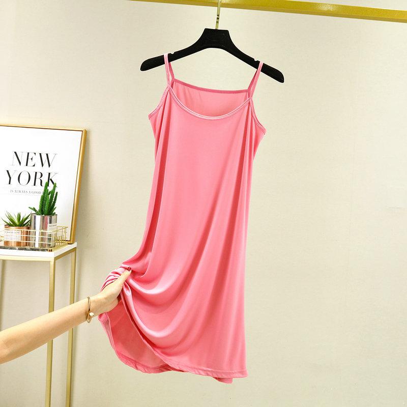 Women's summer simulated silk thin large size solid color nightdress thin sleeveless pregnant women's belly cover dress can be worn outside