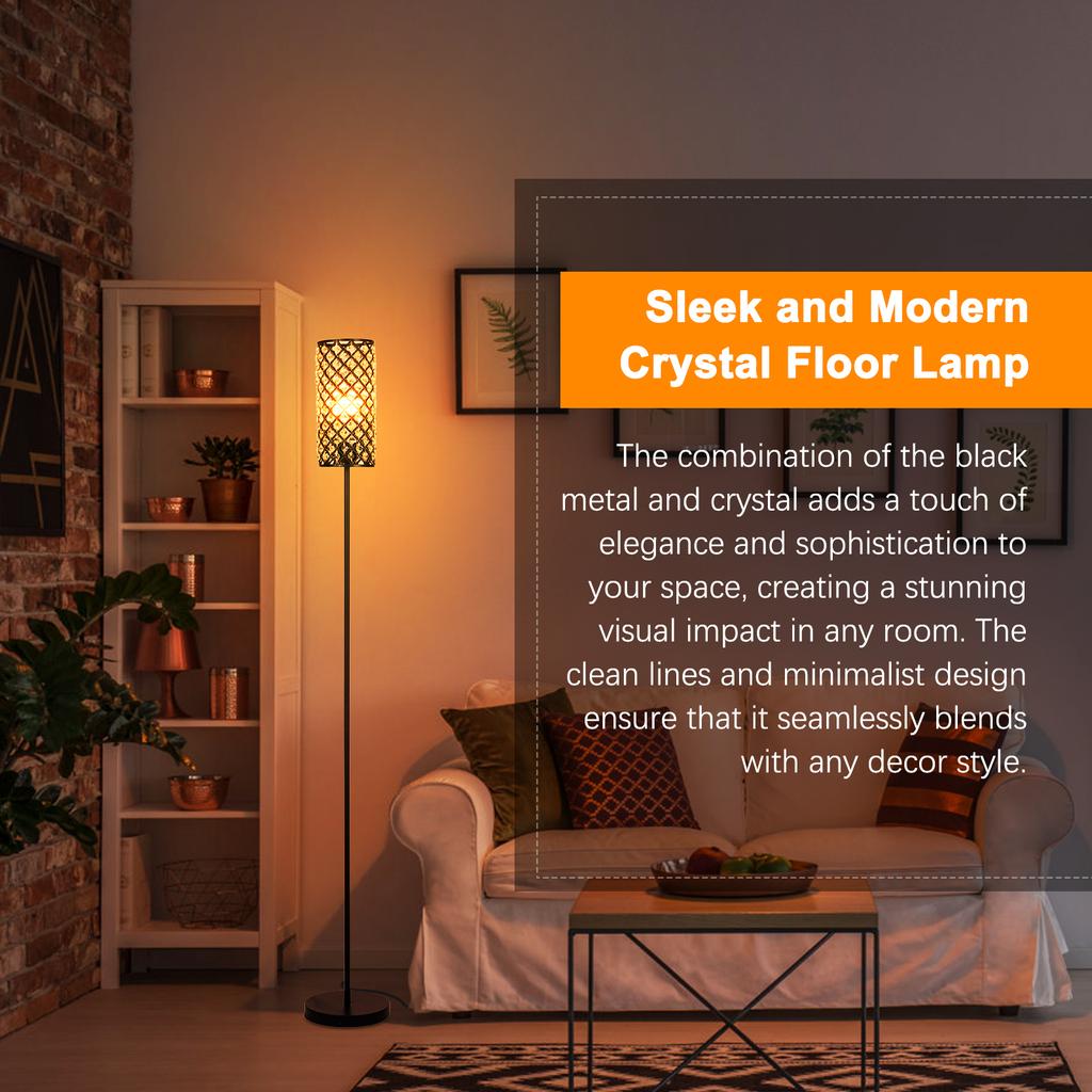 Modern Minimalist Floor Lamp Crystal Lampshade Standing Lamp 3 Color Temperatures Tall Lamp with
