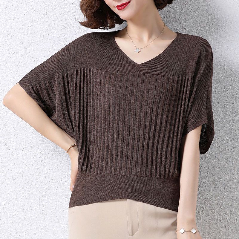 

Женский вязаный свитер «летучая мышь» из ледяного шелка, весна-лето, большой размер, вязаный топ, рукав «летучая мышь», свободная вязаная футболка с v-образным вырезом XXXXXL коричневый