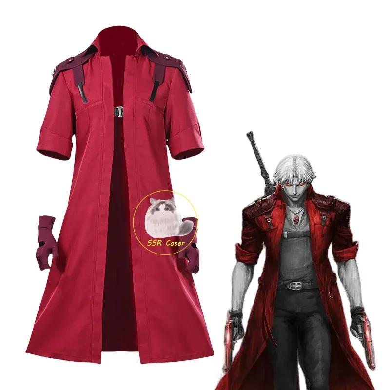 DMC 5 Dante Cosplay Wig Uniform Costumes Disguise for Adult Men Long Windbreaker Gloves Roleplay Outfits Halloween Carnival Suit