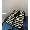 Striped Commuter Belt One Shoulder Versatile Fashion Women Knitted Black and White Striped Backpack for Women