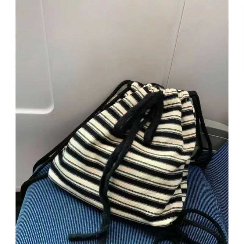 Striped Commuter Belt One Shoulder Versatile Fashion Women Knitted Black and White Striped Backpack for Women