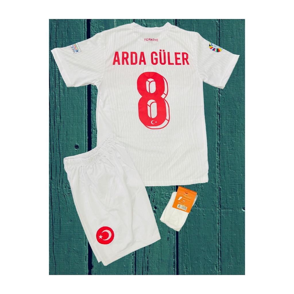 Turkey Kids White Arda Euro 2024 Jersey Number 8