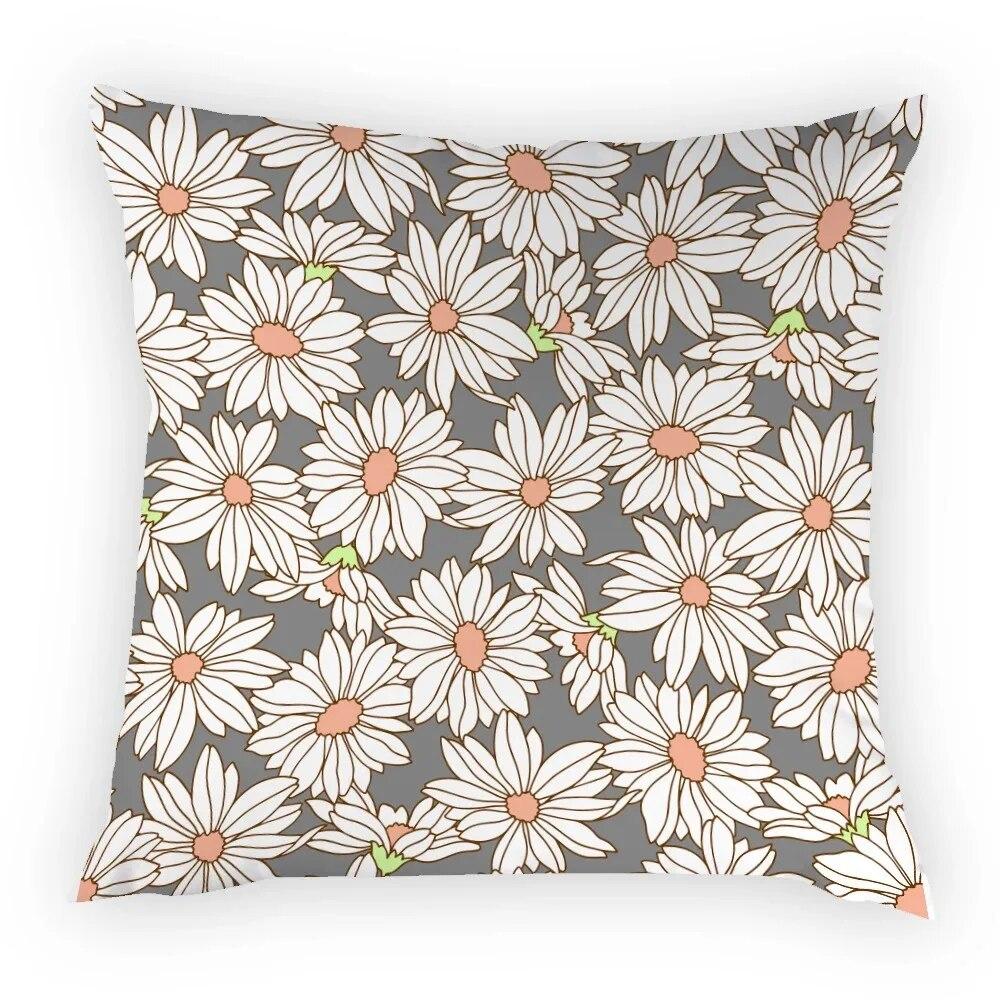 Pillow Case Pillow Flower Daisy Peach Blossom Square Color Sitting Sofa Cushion Cover