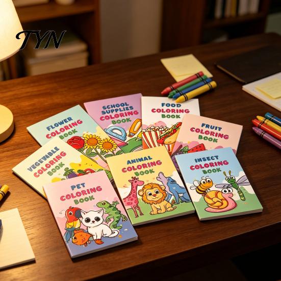 Art Supplies for Early Education 8PCS Children's Cartoon Coloring Book, Animals/Fruits/Vehicles/Fairy Tale Characters Theme, Thickened Ink-proof