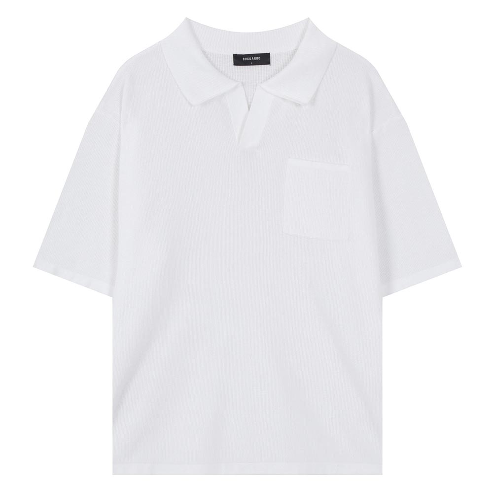 C/P Waffle Open Collar Short Sleeve Knit White White_M