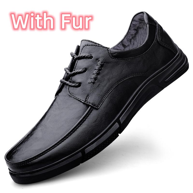 Fashion Men Winter Plush Snow Casual Shoes 2024 New Men's Shoes Genuine Leather for Men Business Shoes All-match Men Wedding Dress Shoes