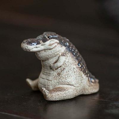 Ornamenti per animali da tè a forma di coccodrillo viola, cerimonia del tè fatta a mano, gioco del tè, regalo finanziario per il tavolo da tè