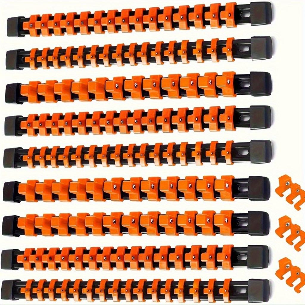 Kit de 3 șine organizatoare pentru chei tubulare portocalii, pentru chei tubulare de 3/8" 1/4" 1/2", șină suport pentru chei tubulare, suport pentru chei tubulare portocalii, șină pentru scule cu tavă glisantă montabilă