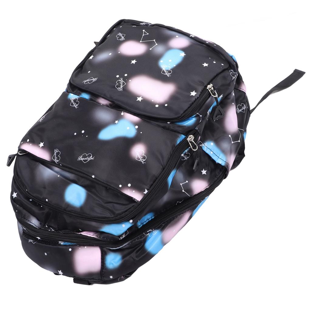Students Backpack Large Capacity Beautiful Printing Zipper Closure School Shoulder Bag Black Nylon