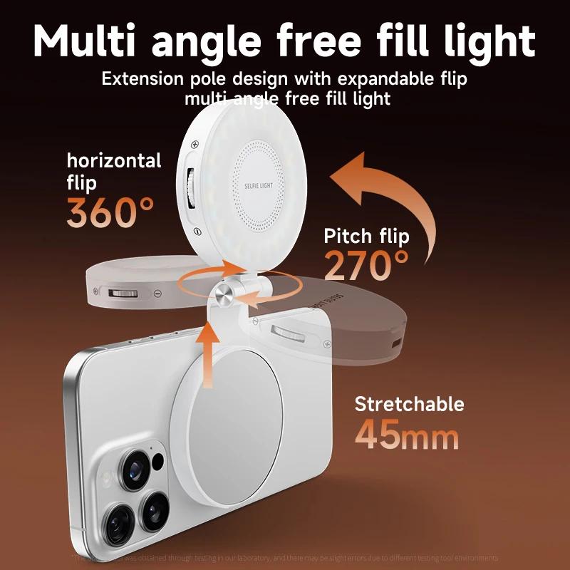 3-in-1 Magnetic LED Selfie Light Phone Holder Makeup Mirror for Magsafe Adjustable Brightness Short Video Phone Accessories