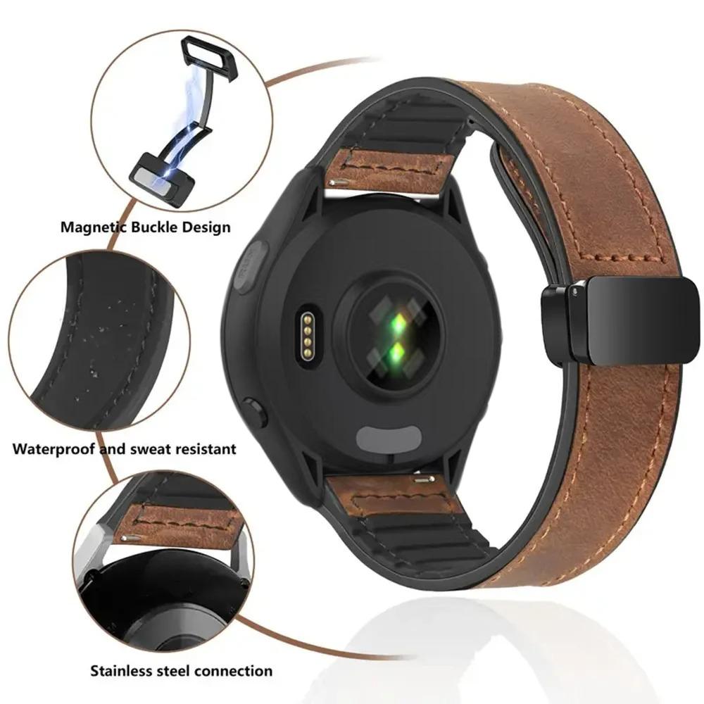 22mm 20mm Leather+Silicone Strap for Garmin Forerunner 55 165 265 965 Magnetic Bracelet Band Garmin Vivoactive 6/5 Venu 3/2 Belt