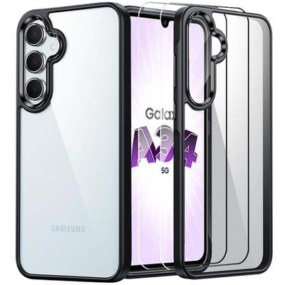 Case - Booling - for Samsung Galaxy A34 5G - Shockproof - Transparent - 2 Tempered Glasses
