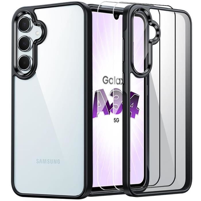 Coque - Booling - pour Samsung Galaxy A34 5G - Antichoc - Transparent - 2 Verres Trempés