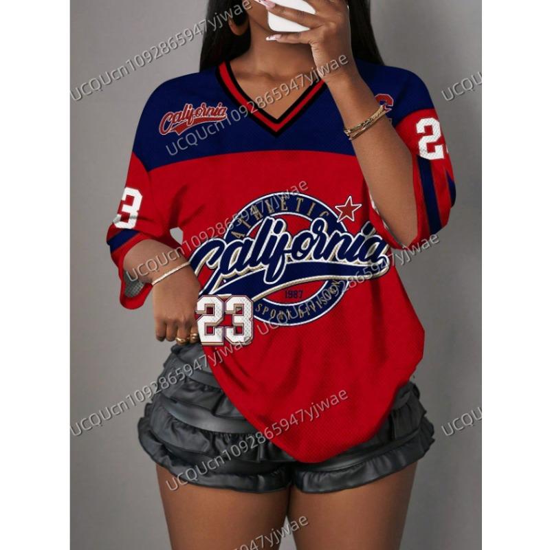 Dame V-hals Sporty Jersey T-skjorte Casual California Trykk NR.23 Sommer Casual Klær Sport Mesh T-skjorte Topper